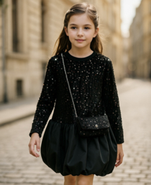 Sparkle elegance dress & bag - zwart