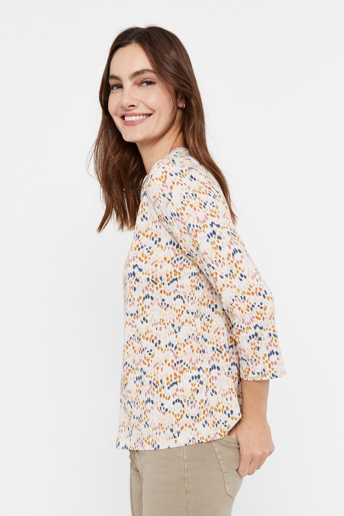 Blusa de malha com gola alta - Estampa branca