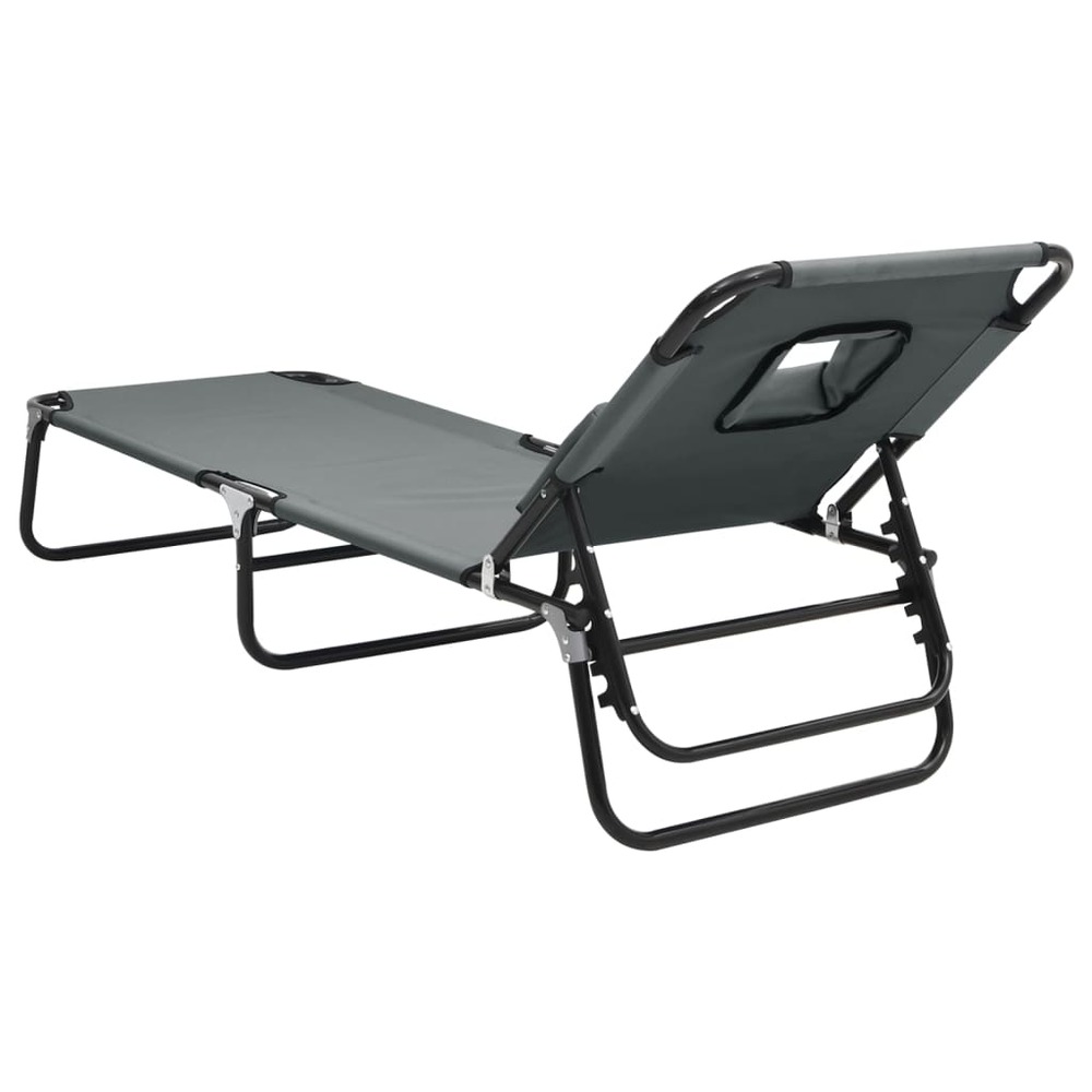 Chaise longue pliante gris tissu oxford acier enduit de poudre
