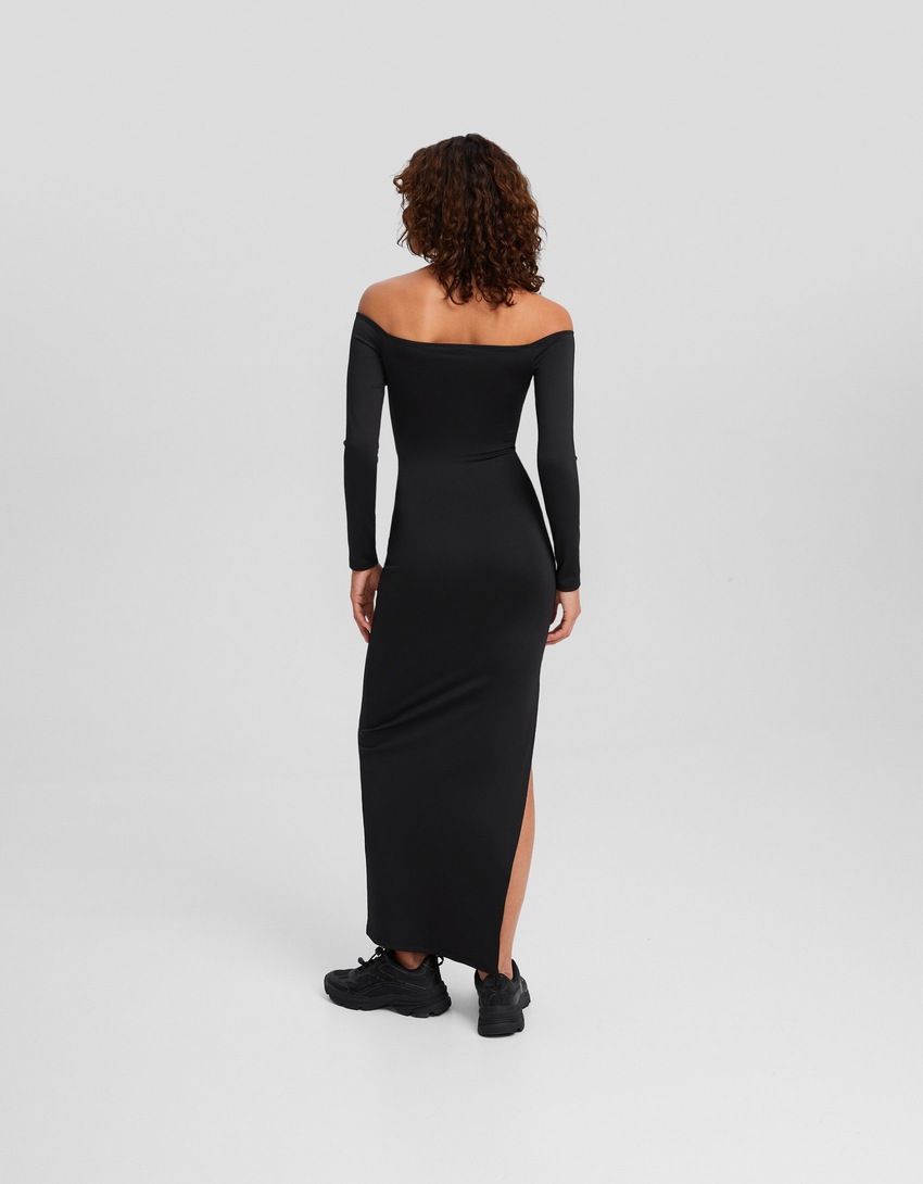 Vestido longo Bardot com recortes