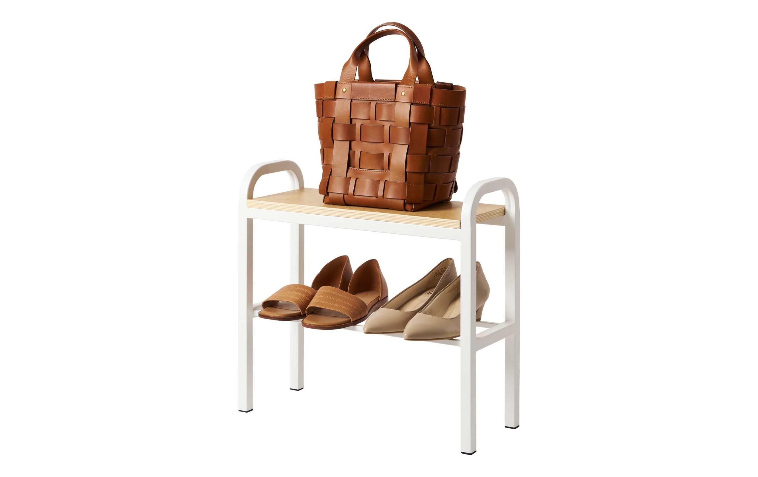 Schuhregal Tower 48 x 46 cm, Weiss<br>Schuhorganizer mit Holzablage