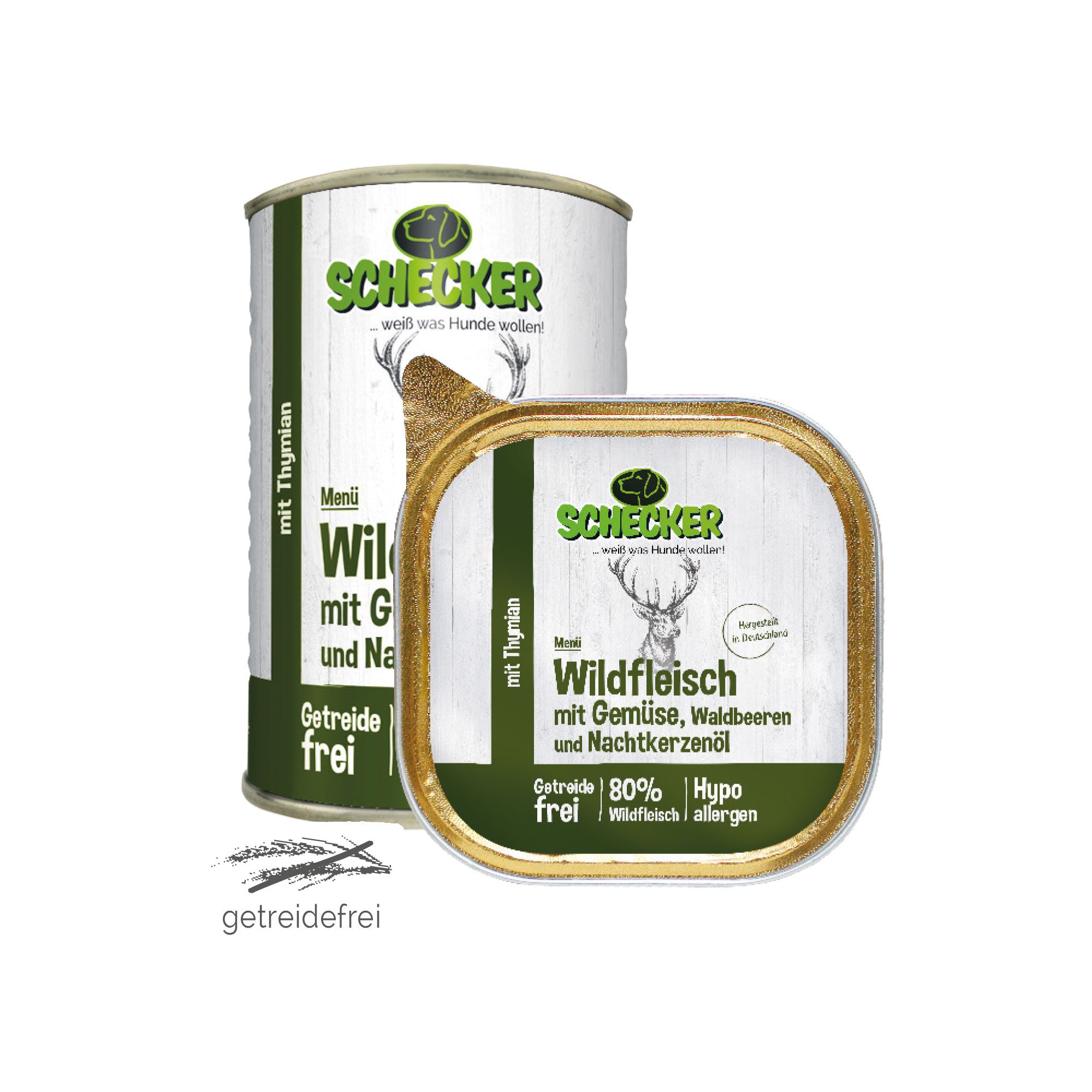 Schecker Nassfutter - Hundemenü Wildlfleisch mit Gemüse und Waldbeeren