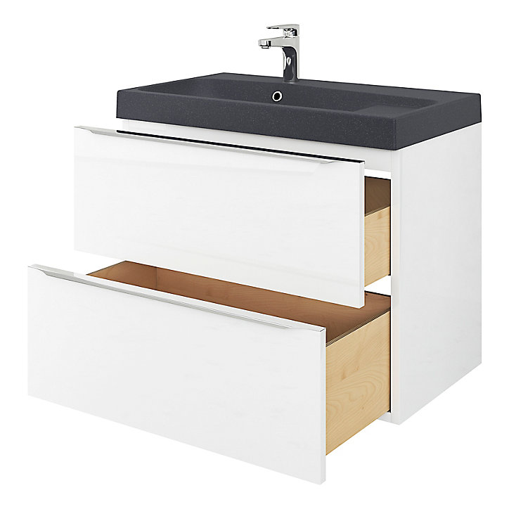 Meuble sous vasque à suspendre GoodHome Imandra blanc 80 cm + Plan vasque noir GoodHome Mila 80 cm