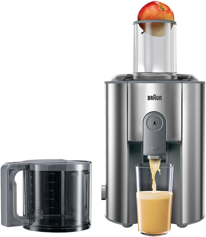 De´Longhi Braun J700 Multiquick 7 Entsafter | Hochleistungs-Entsafter-System | Großer Einfüllschacht (75 mm) | Innovatives Anti-Tropf-System | Kraftvoller 1.000 Watt Motor | silber