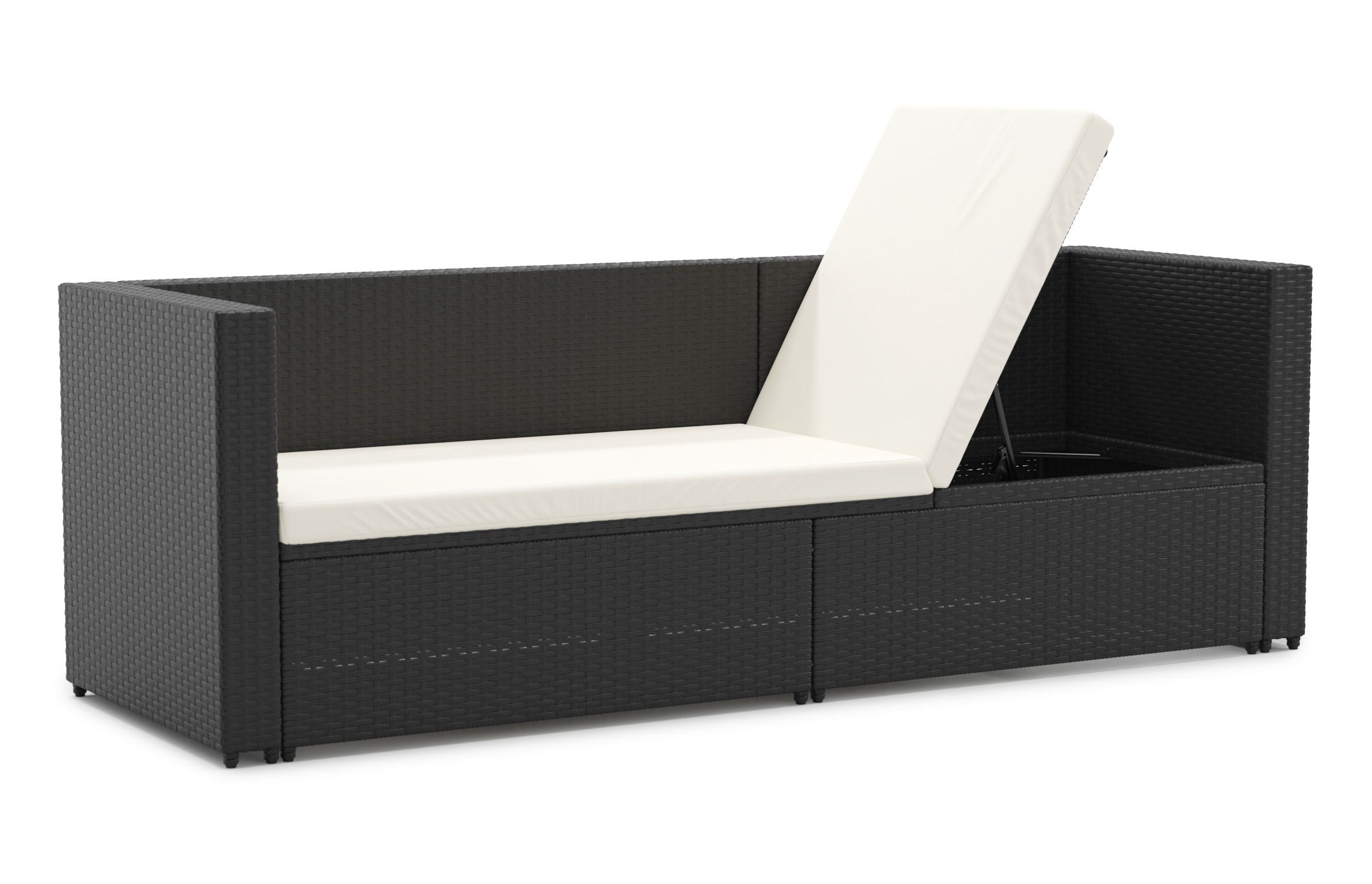 Rattan Sofaliege CAIRNS schwarz/weiss