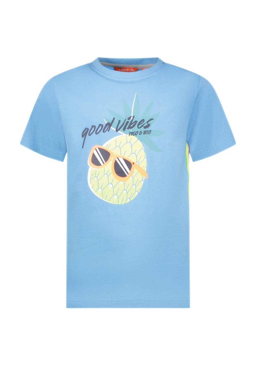 TYGO & vito T-shirt Wessel met contrastbies helderblauw