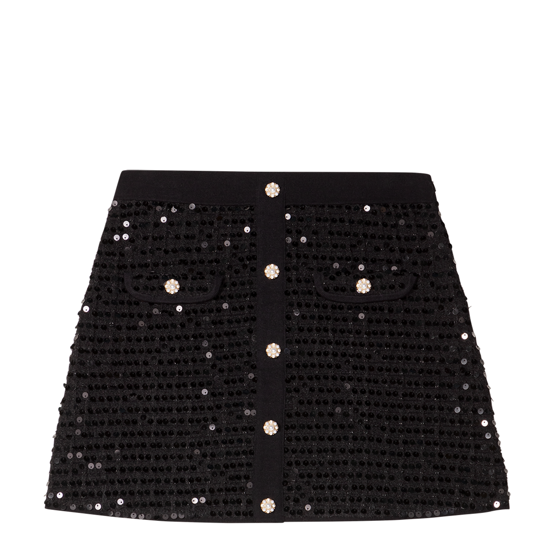 Jupe droite à sequins | Noir
