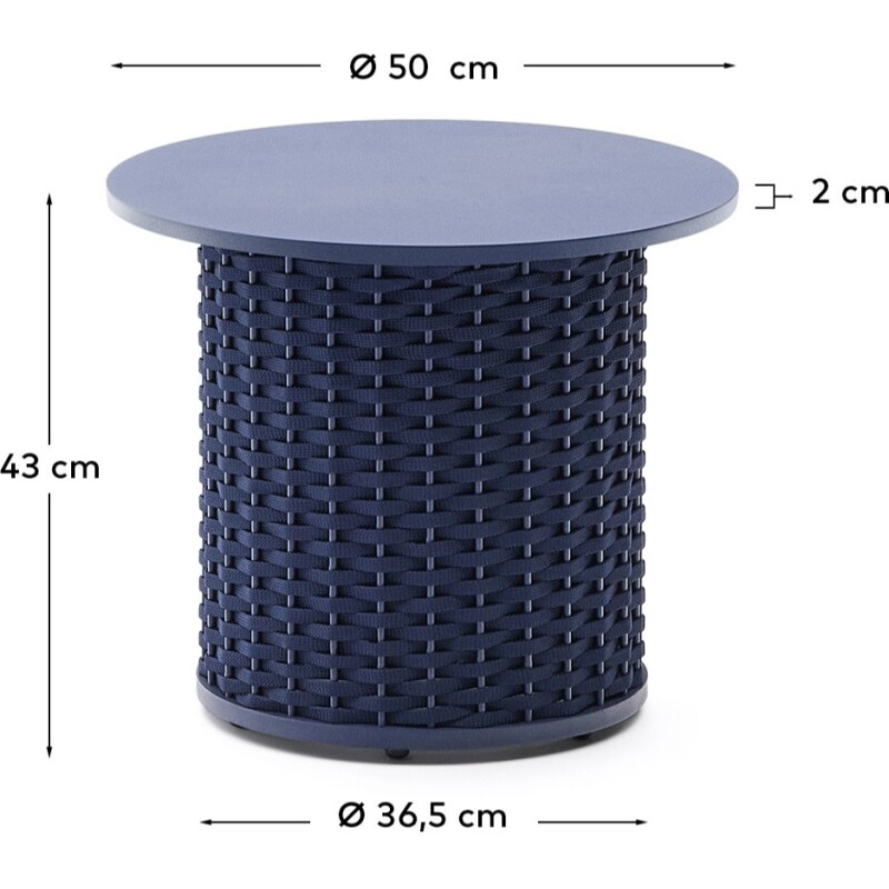Table auxiliaire d’extérieur Sedalis en aluminium et corde bleue Ø50 cm