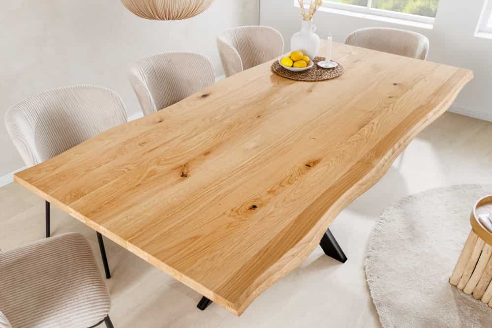 Massivholz Esstisch WILD OAK 200cm natur Wildeiche Baumkante geölt Sterngestell