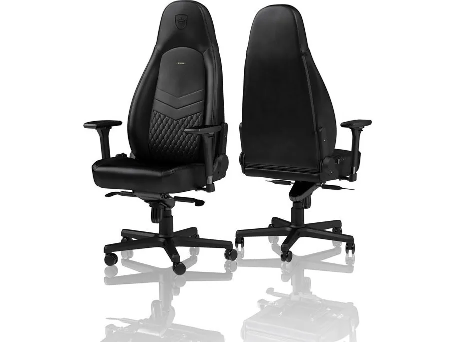 Noblechairs ICON - Stol - armstøtter - T-formet - vippe - drejeled - aluminium, polyurethan, stål, top-narv læder, nylon/polyetylen - sort