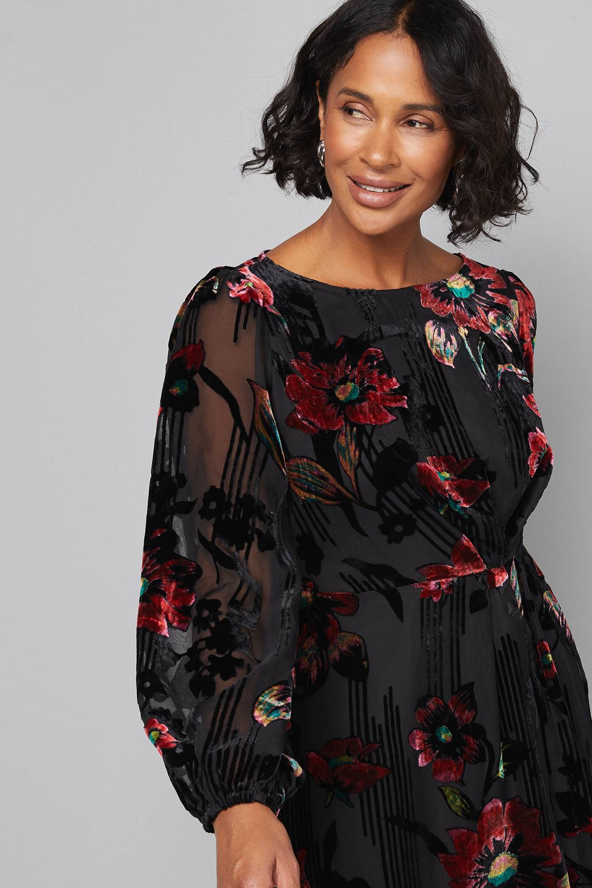 Wallis Robe Midi Drapée Florale Dévoré