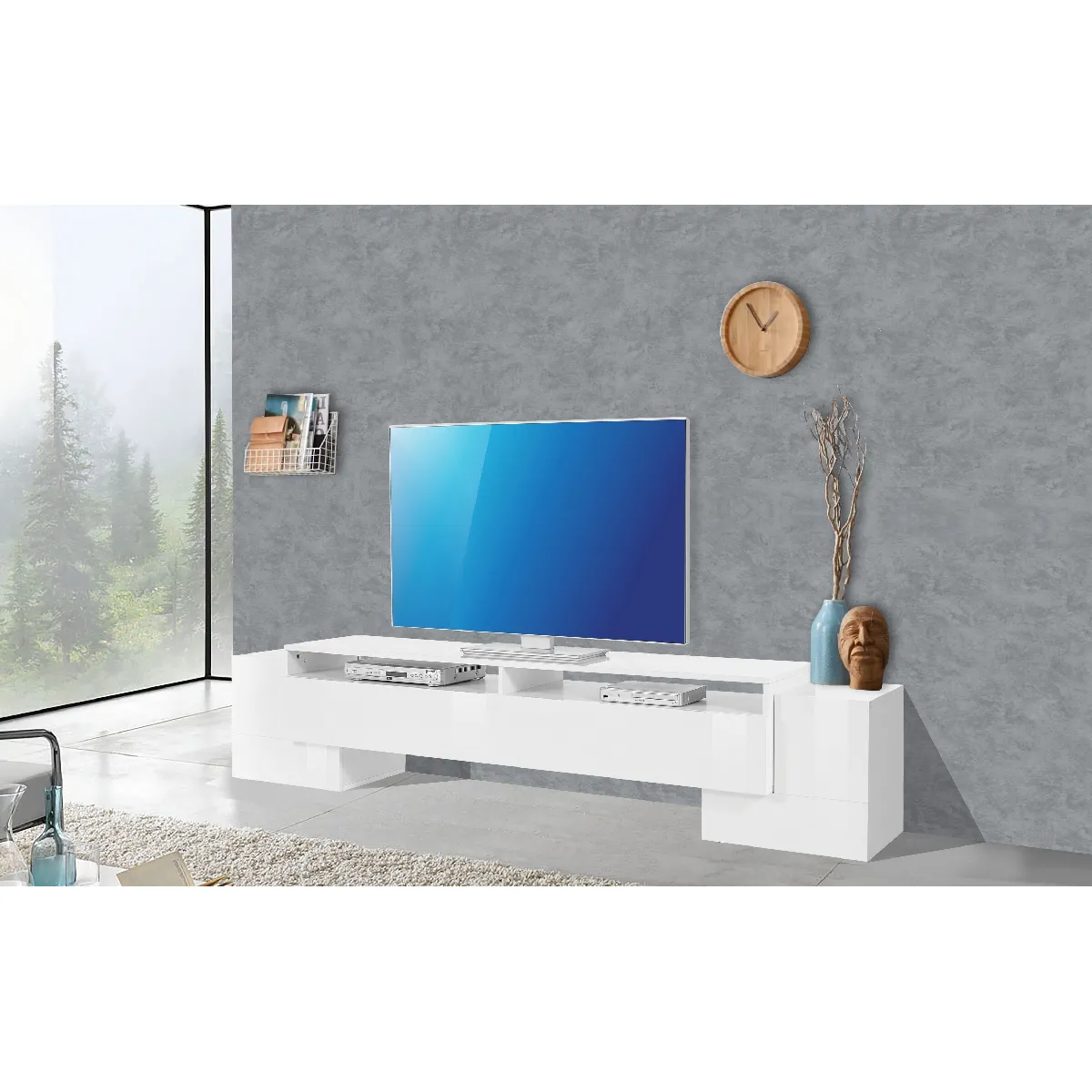 Alter Meuble TV - Blanc brillant 210 cm