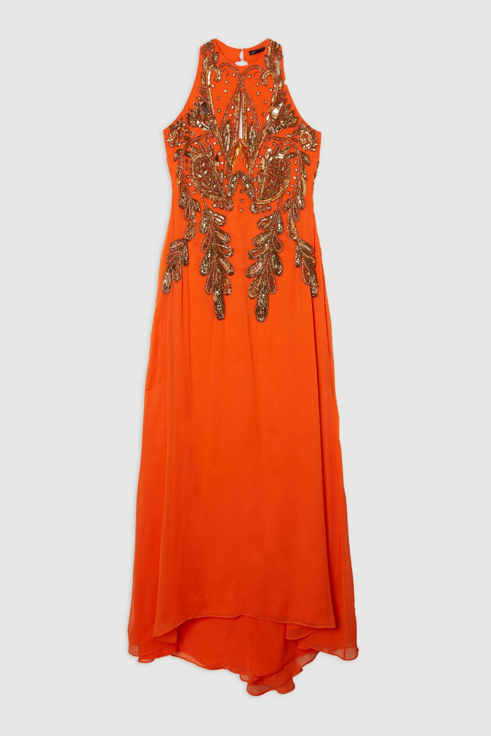 KarenMillen Robe maxi tissée longue à encolure halter avec détails de perles bugle