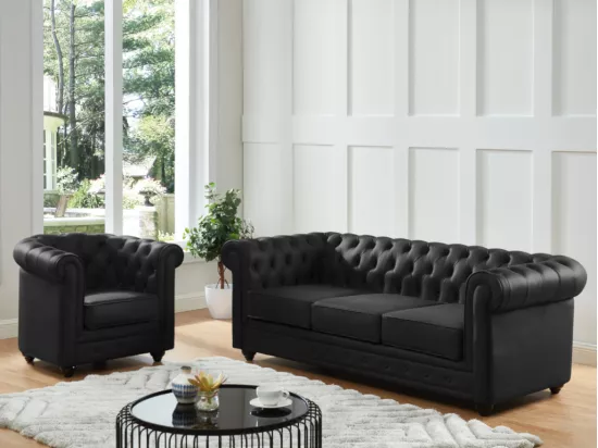 Fauteuil en cuir de buffle noir CHESTERFIELD