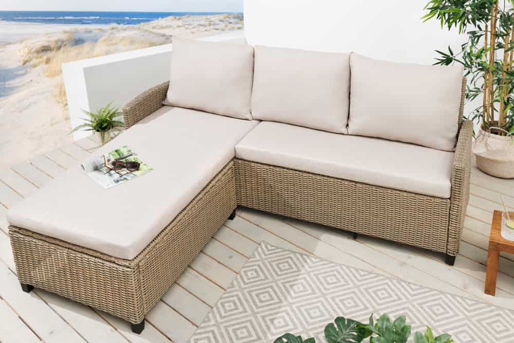 Outdoor Garten-Lounge MONACO 190cm natur Polyrattan Sitzecke inkl. Kissen wetterfest