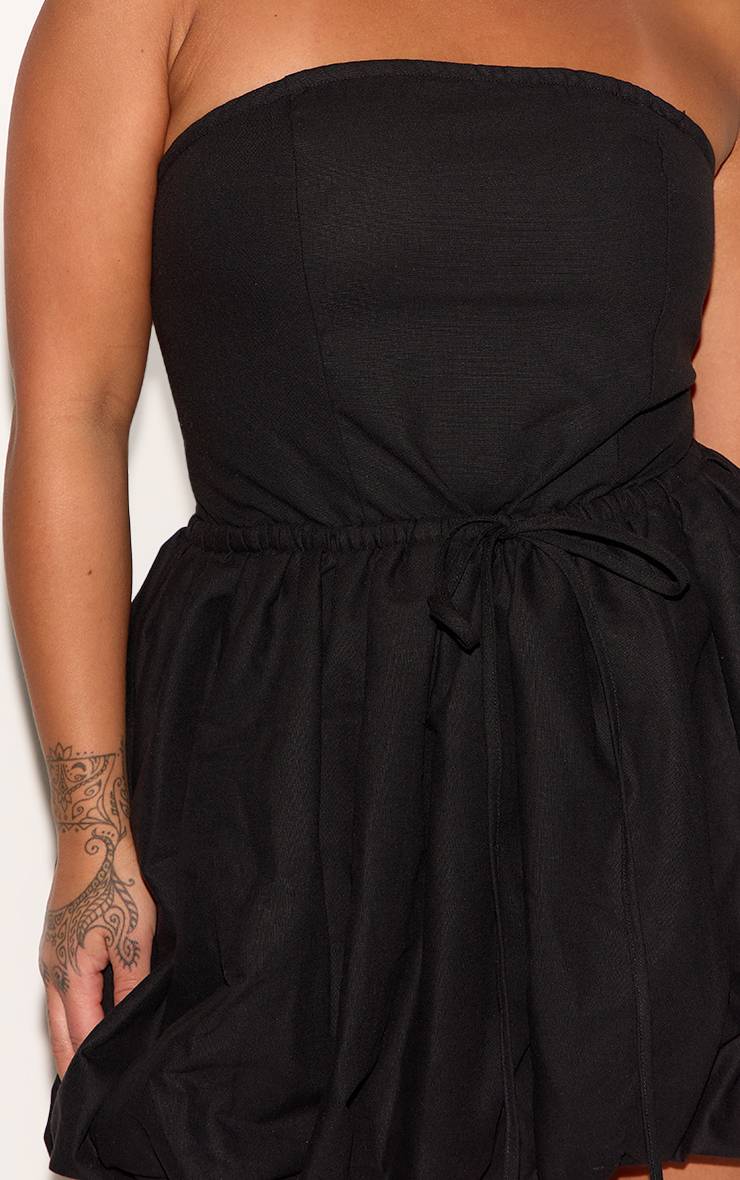 Noir Robe Bouffante Grande Taille En Lin À Encolure Bandeau Et Taille Nouée
