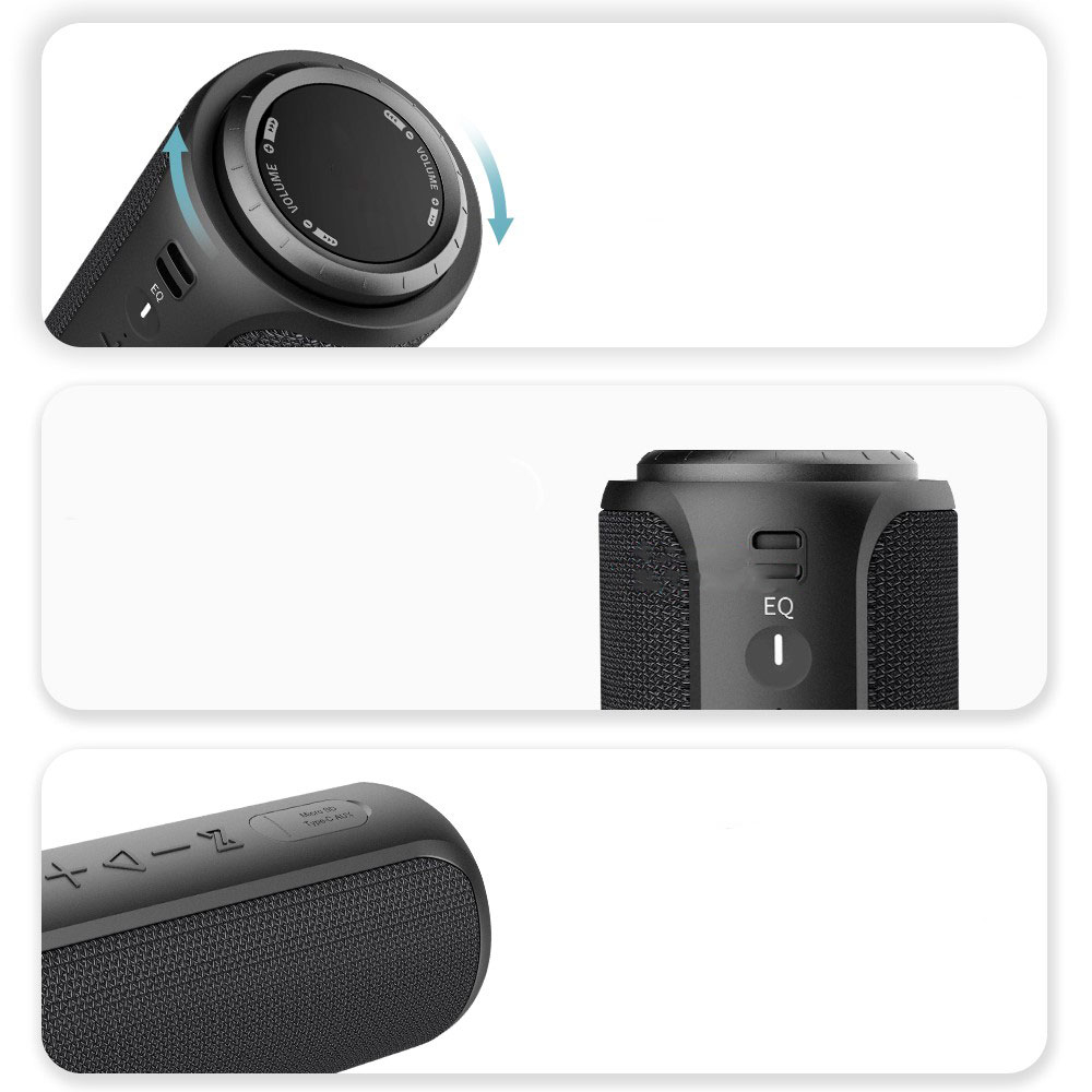 30W 360° Bluetooth Lautsprecher Subwoofer Spritzwasserfest (IPX7) Aux In / USB C / Micro SD Kartenslot   Handschlaufe - Schwarz