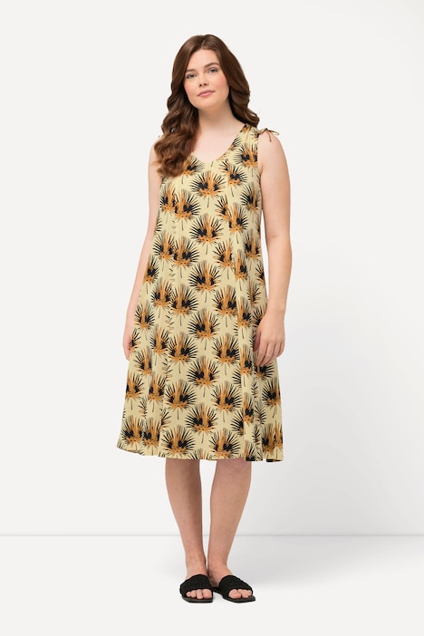 Midikleid, Palmen, V-Ausschnitt, ärmellos, Biobaumwolle