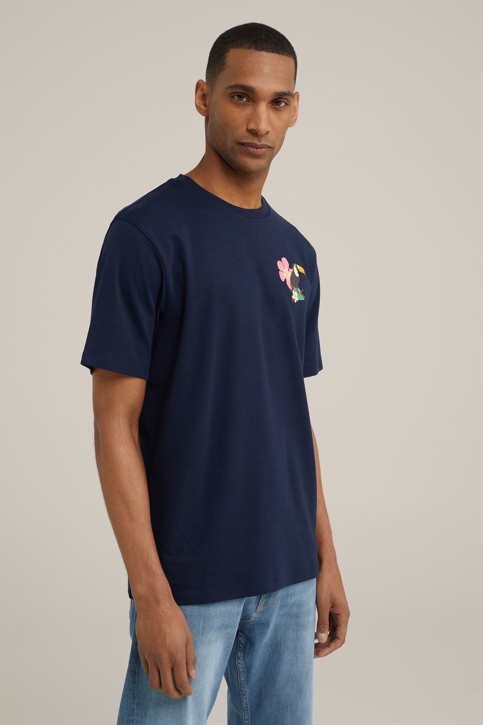 T-shirt met opdruk WE Fashion Donkerblauw