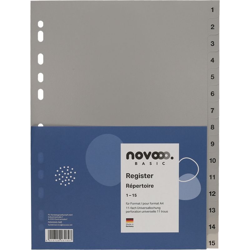 novooo Register Basic, grau , A4, 1-15