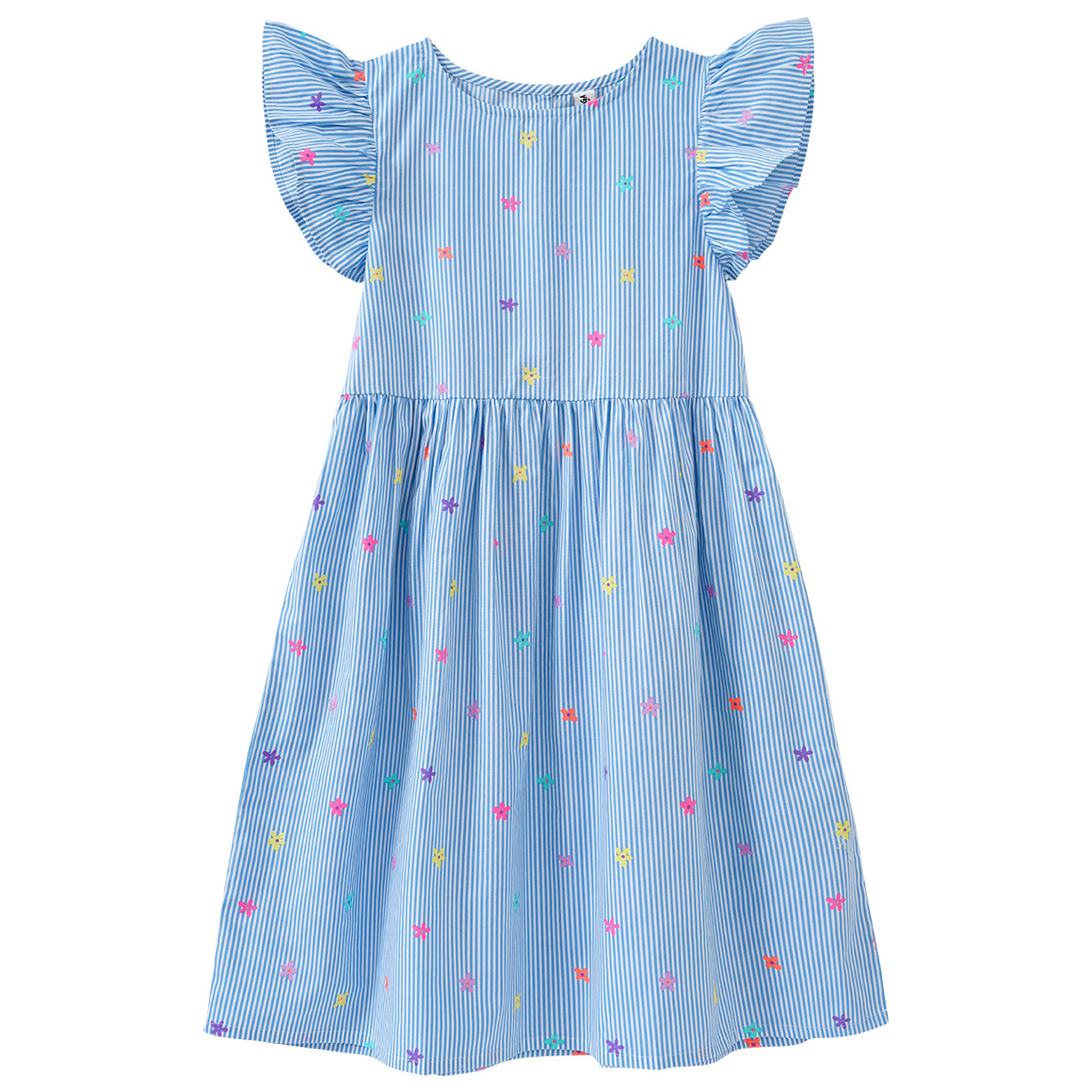 Yigga Mädchen Kleid mit Längsstreifen weiss / hellblau