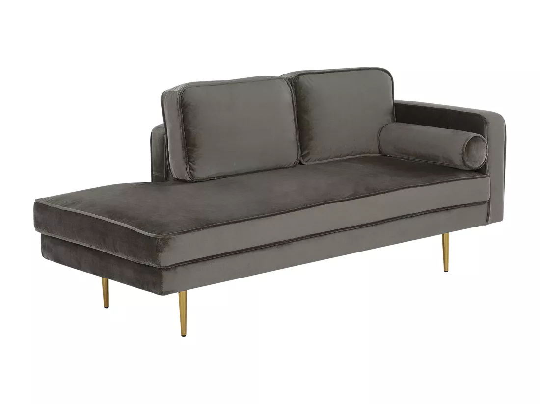 Méridienne en velours gris taupe côté droit MIRAMAS