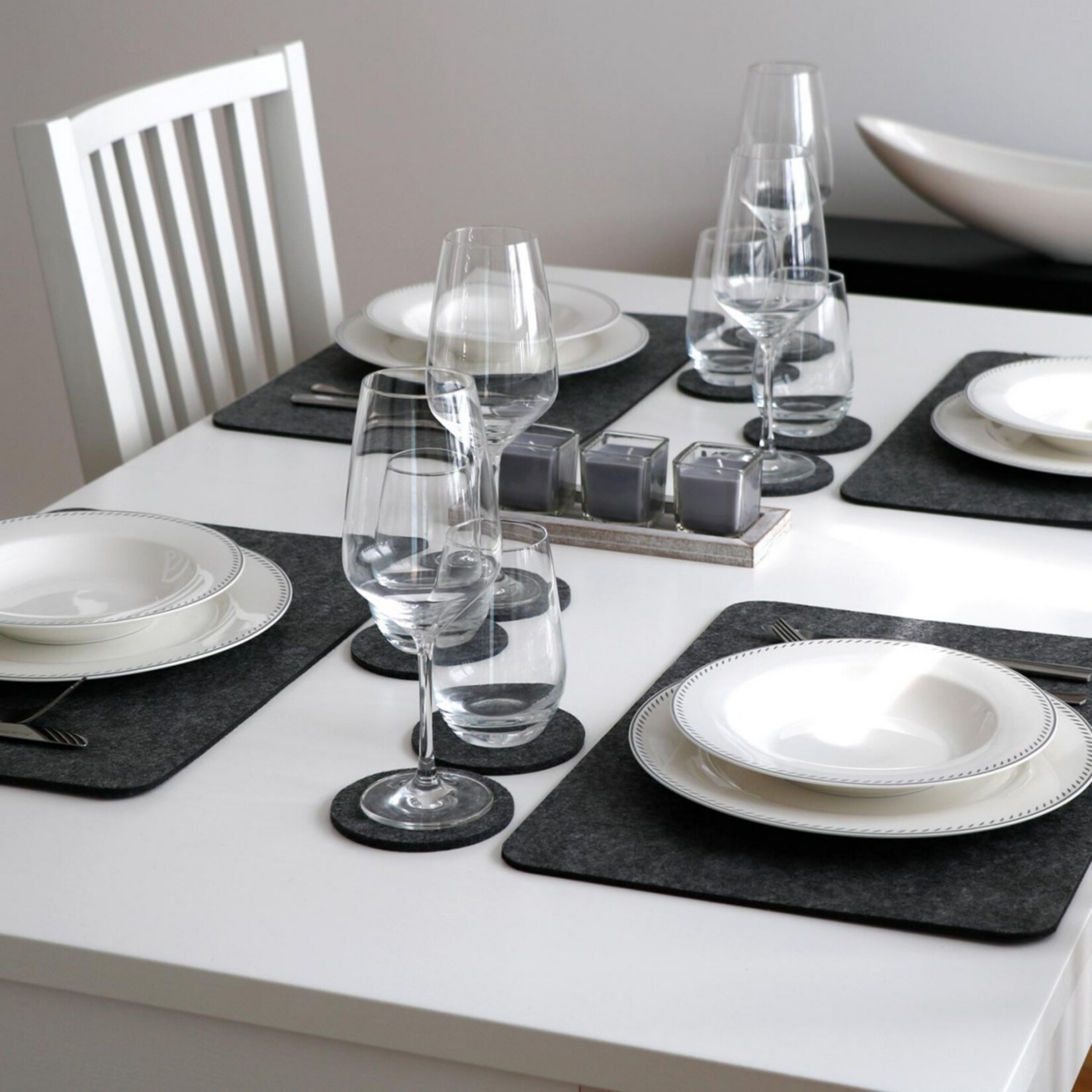 4 Extra-Dicke Filz Tischsets 43x30x0,5cm Edle Platzsets Tisch-Unterlage Grau