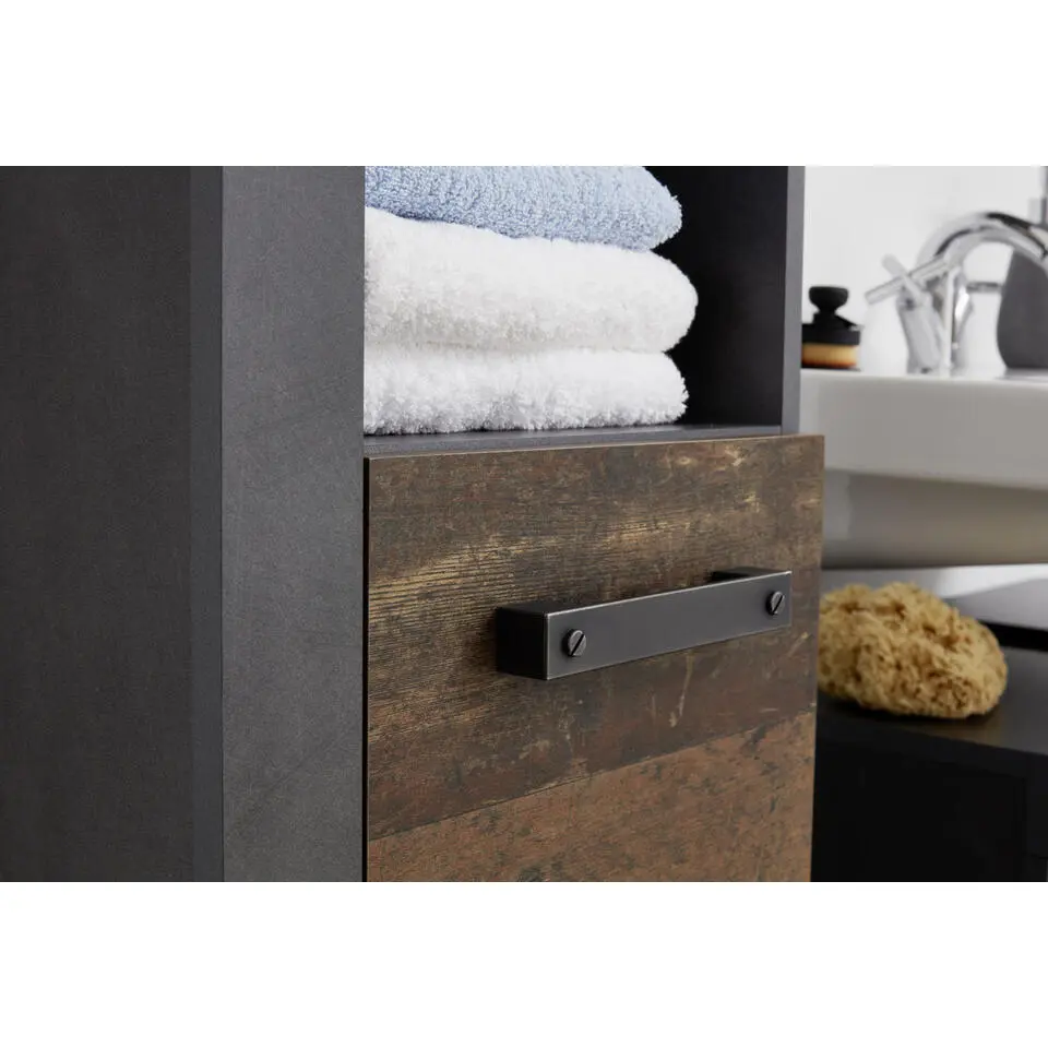 Hioshop CancunIndy kolomkast 2 deuren- 1 open vak eiken decor- oud houten