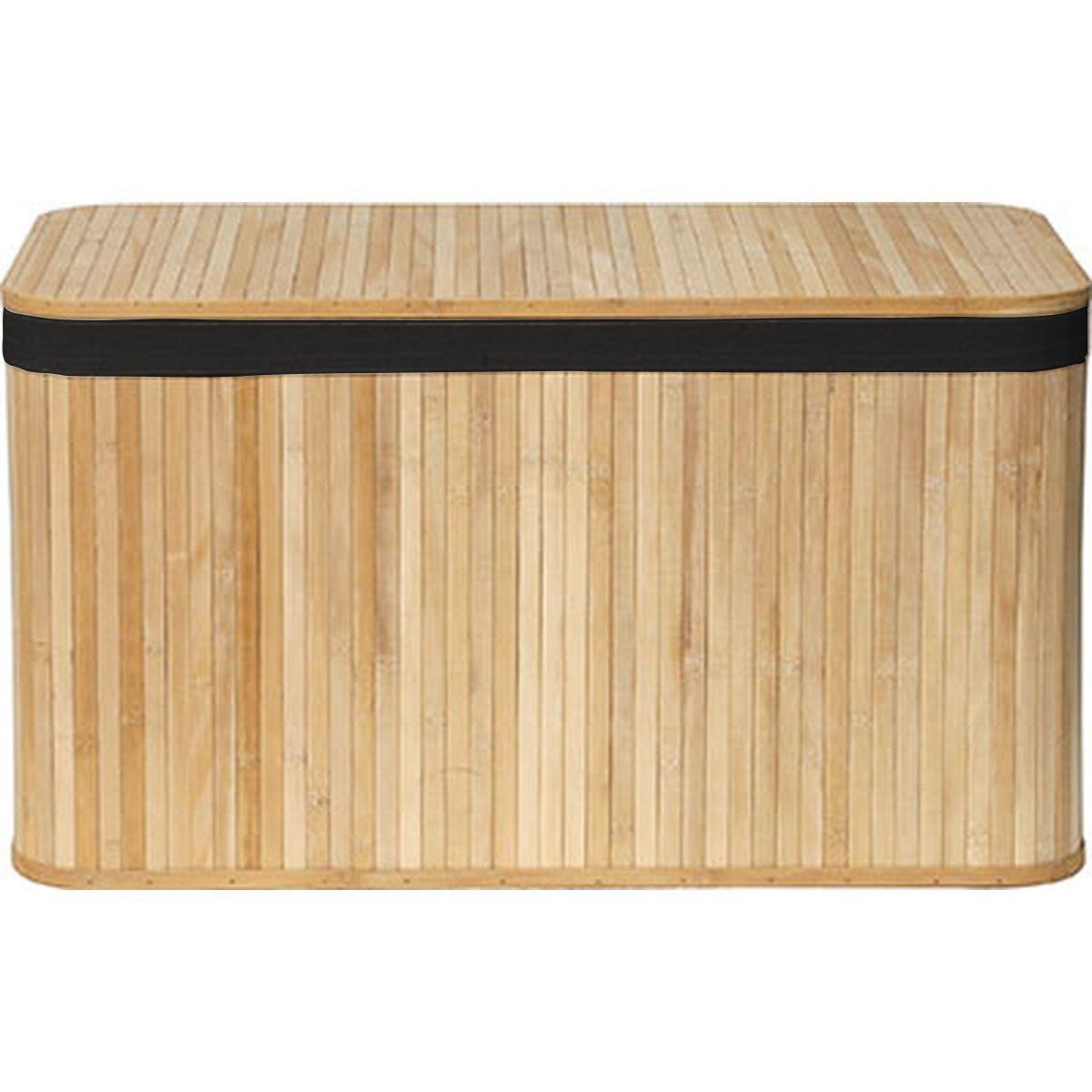 MALLE RECTANGULAIRE 75.5X38.5X42.5CM BAMBOU TISSU LIN NOIR