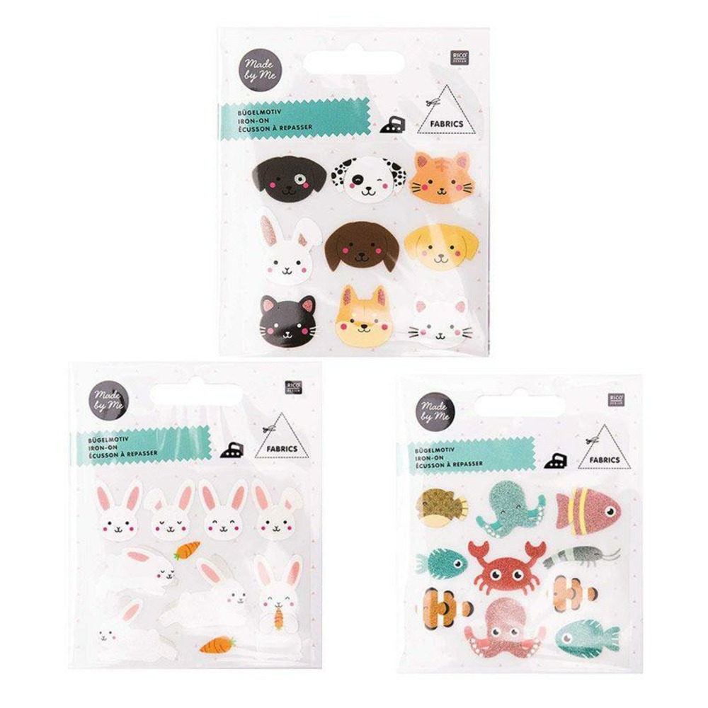 Ecussons à repasser pour enfants - vie sous marine + petits lapins + animaux de compagnie