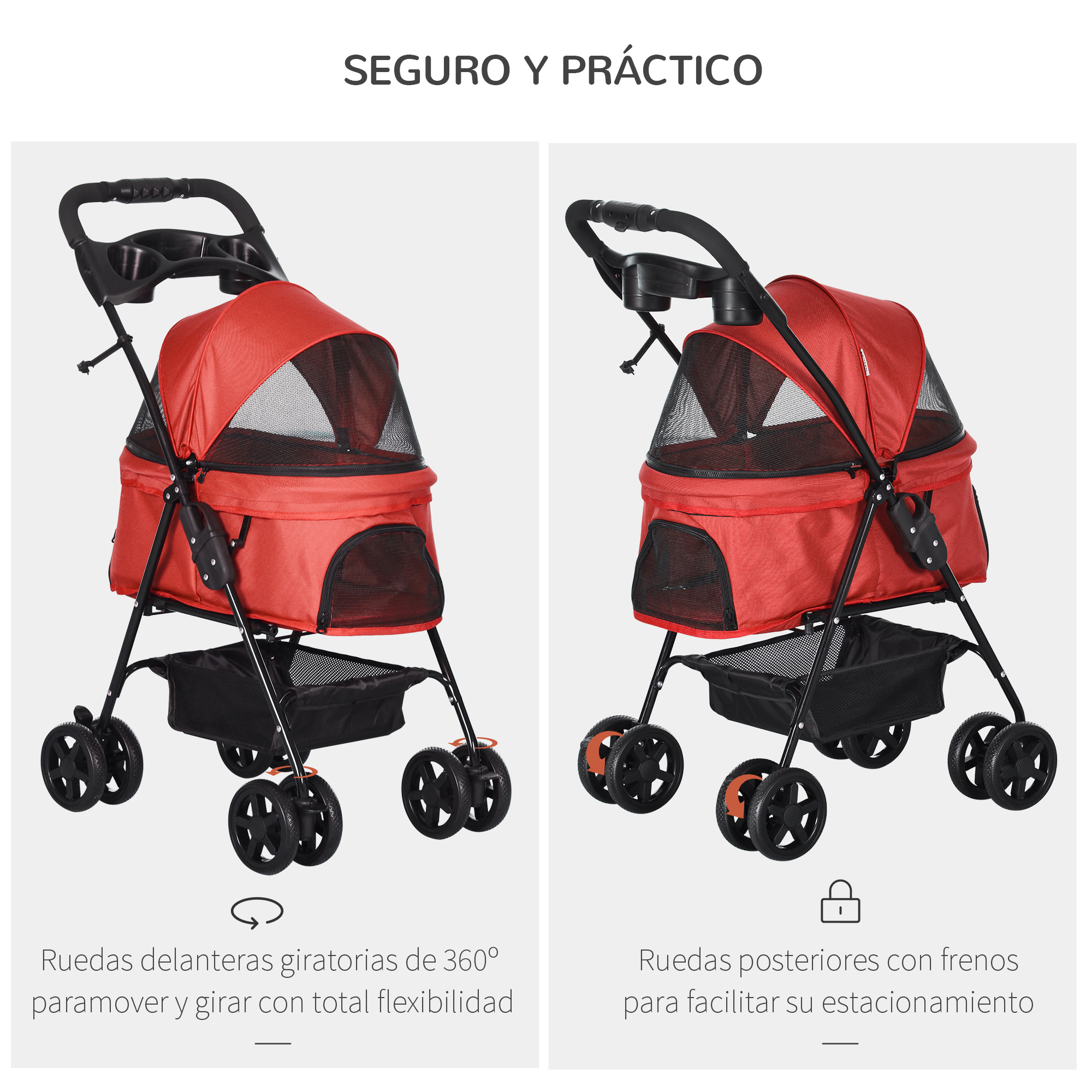 Carrinho de passeio dobrável para animais de estimação, vermelho