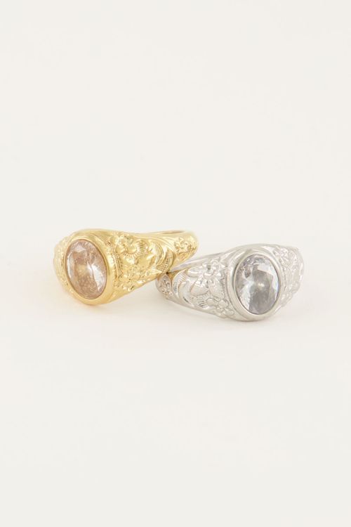 Vintage zegelring transparante steen