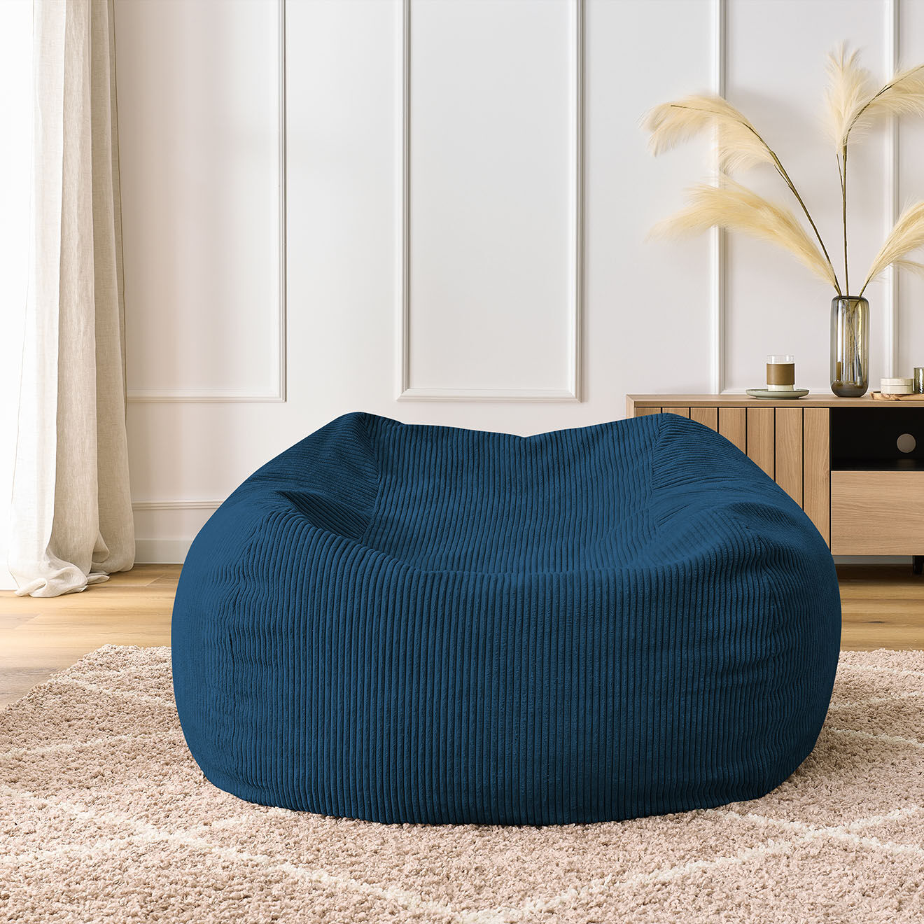 Bobochic Pouf ultra moelleux en Velours côtelé Voltaire bleu foncé - 120x70x60 cm