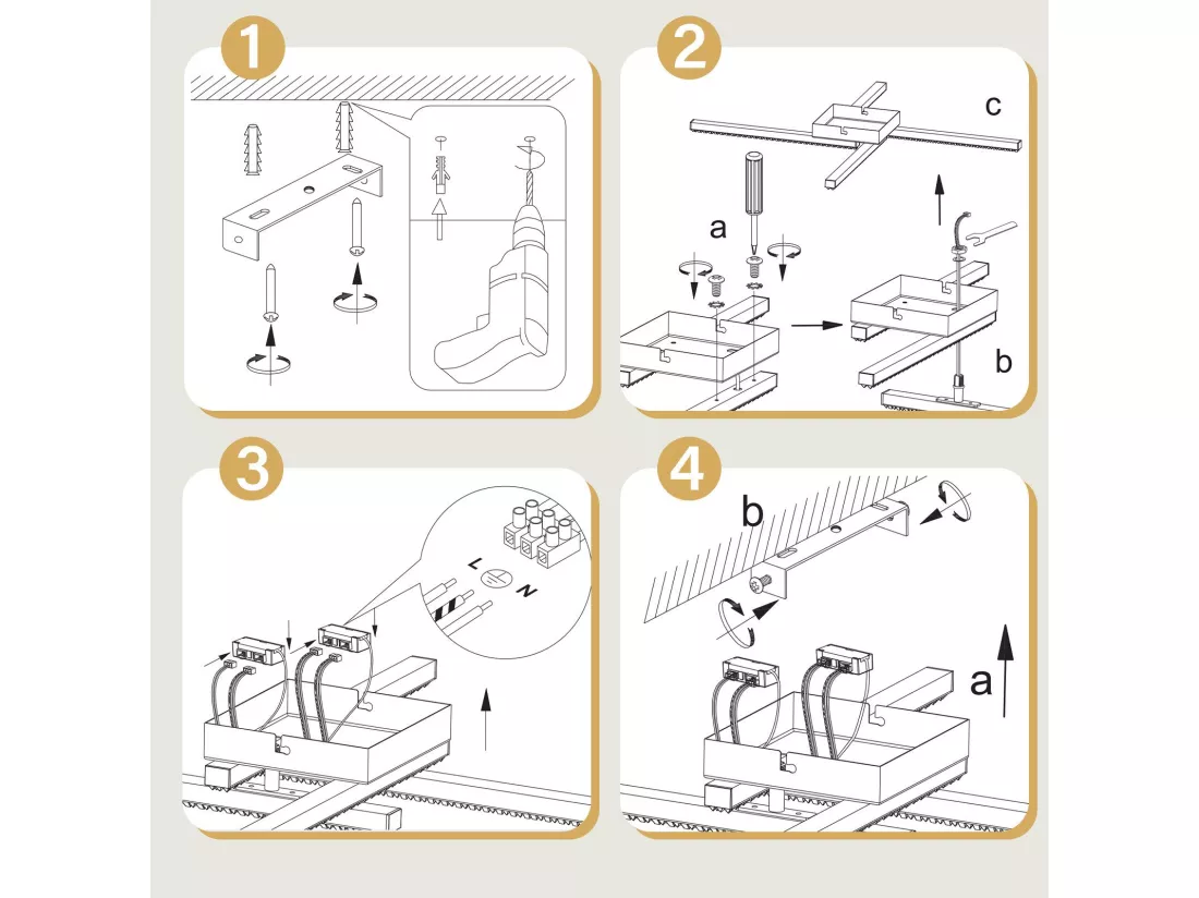 NETTLIFE Plafonnier LED Moderne Design 24W Noir 3000K blanc chaud