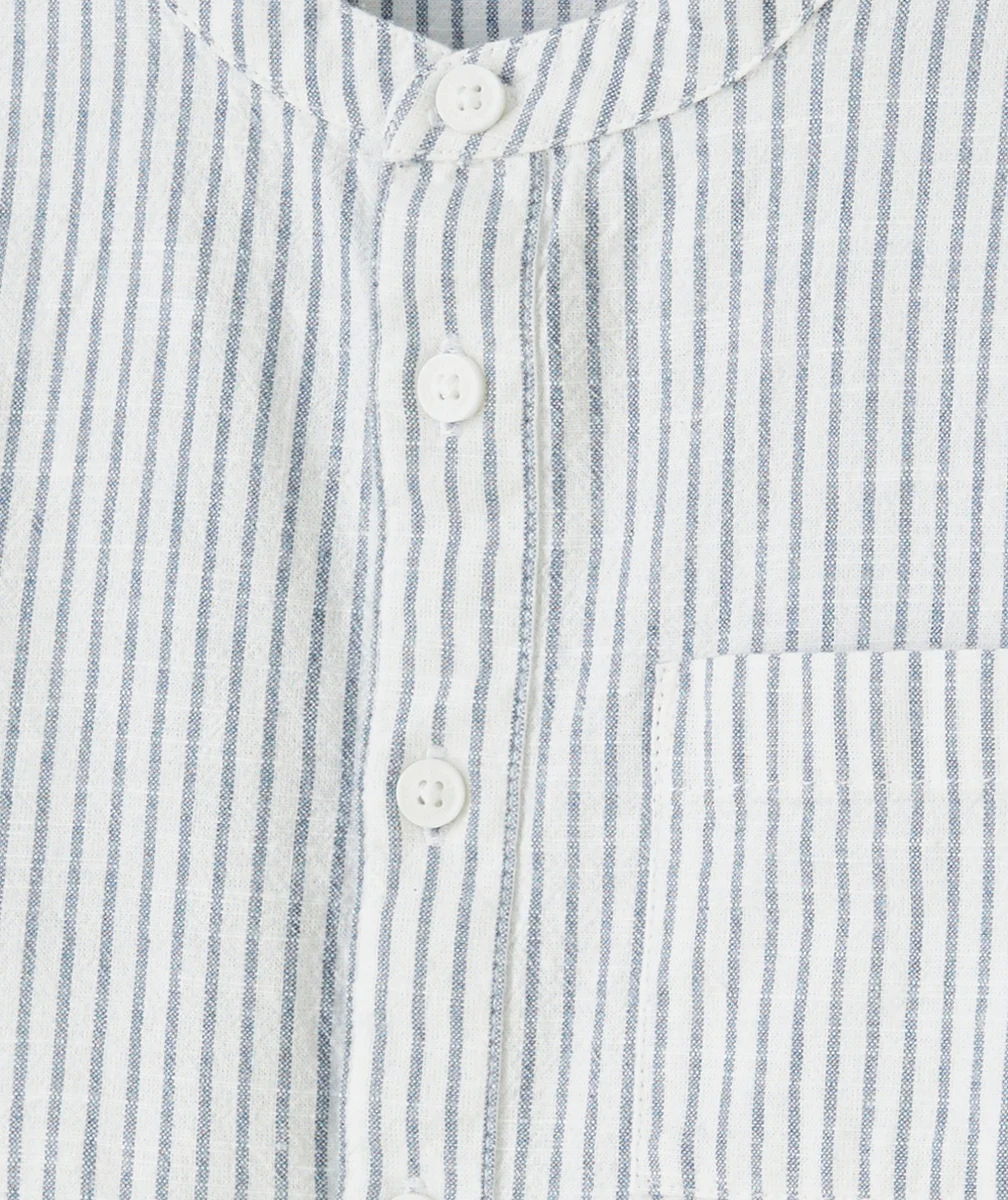 CHEMISE BLANCHE RAYÉE COL MAO GARÇON EN COTON