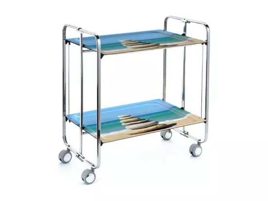 Table roulante pliante BAUHAUS, 2plateaux, châssis chromé