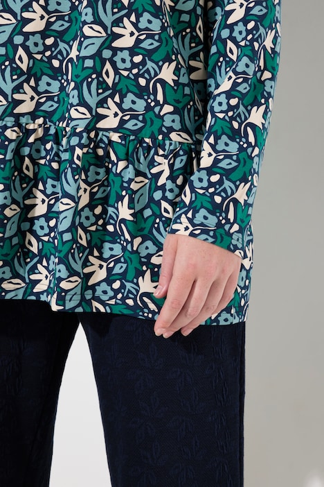 Longshirt, Blüten, Stehkragen, Langarm, Biobaumwolle