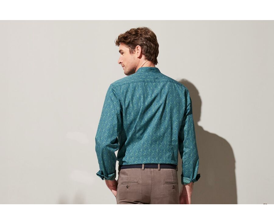 Chemise coton homme bleue à motif tropical vert - NAUBERT