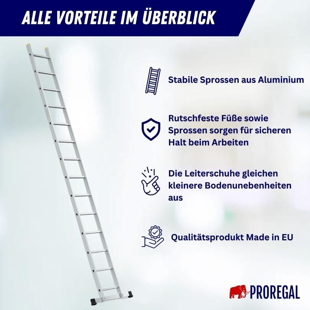 PROREGAL Economy Plus sportschuifladder met dwarsbalk, 14 sporten, werkhoogte 4,75 m, draagvermogen 150 kg
