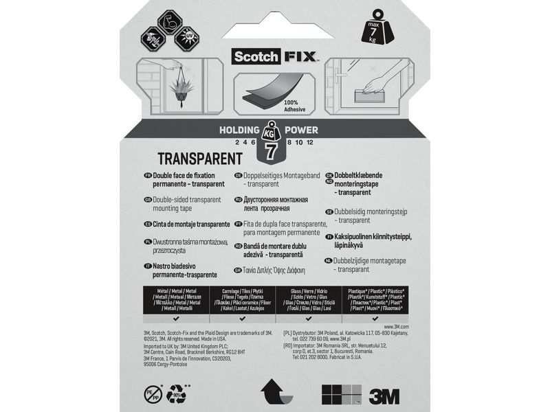 3M Doppelseitiges Klebeband Transparent 19 mm x 1.5 m Transparentes Montageband