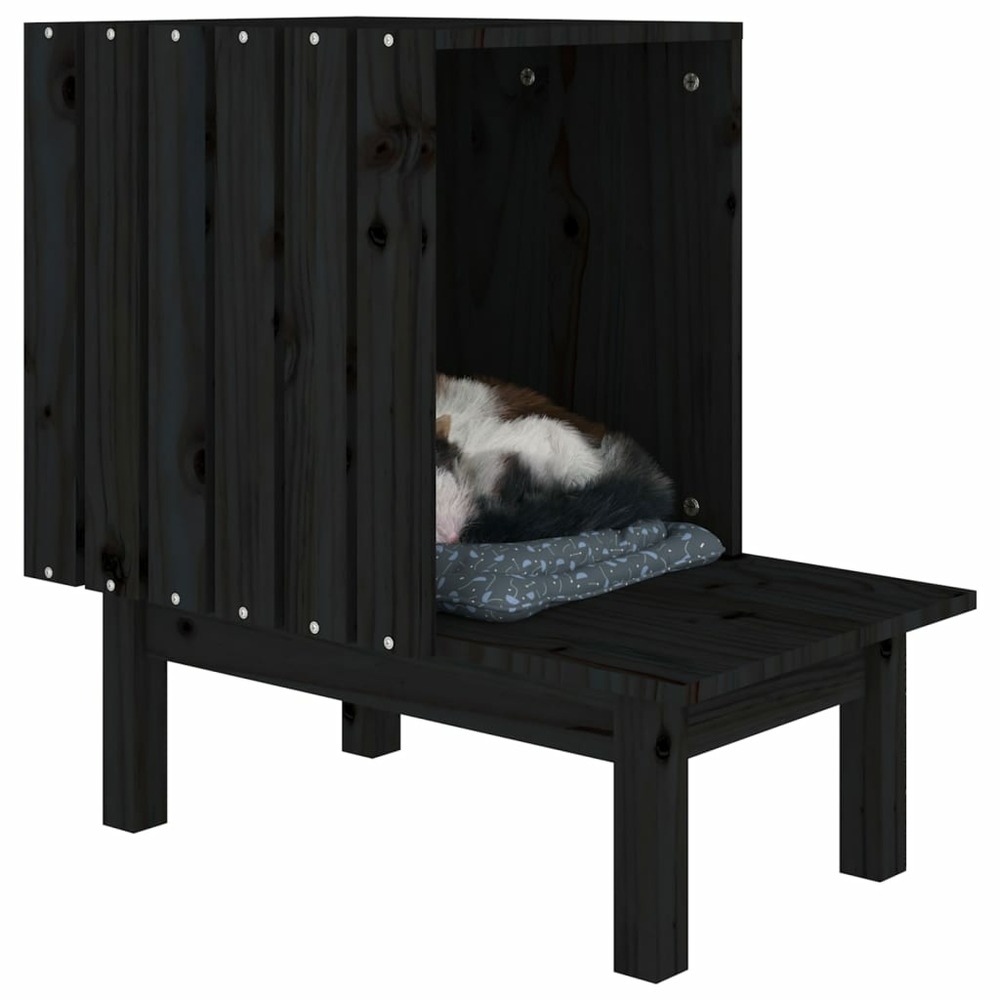 Maison pour chat noir 60x36x60 cm bois de pin massif