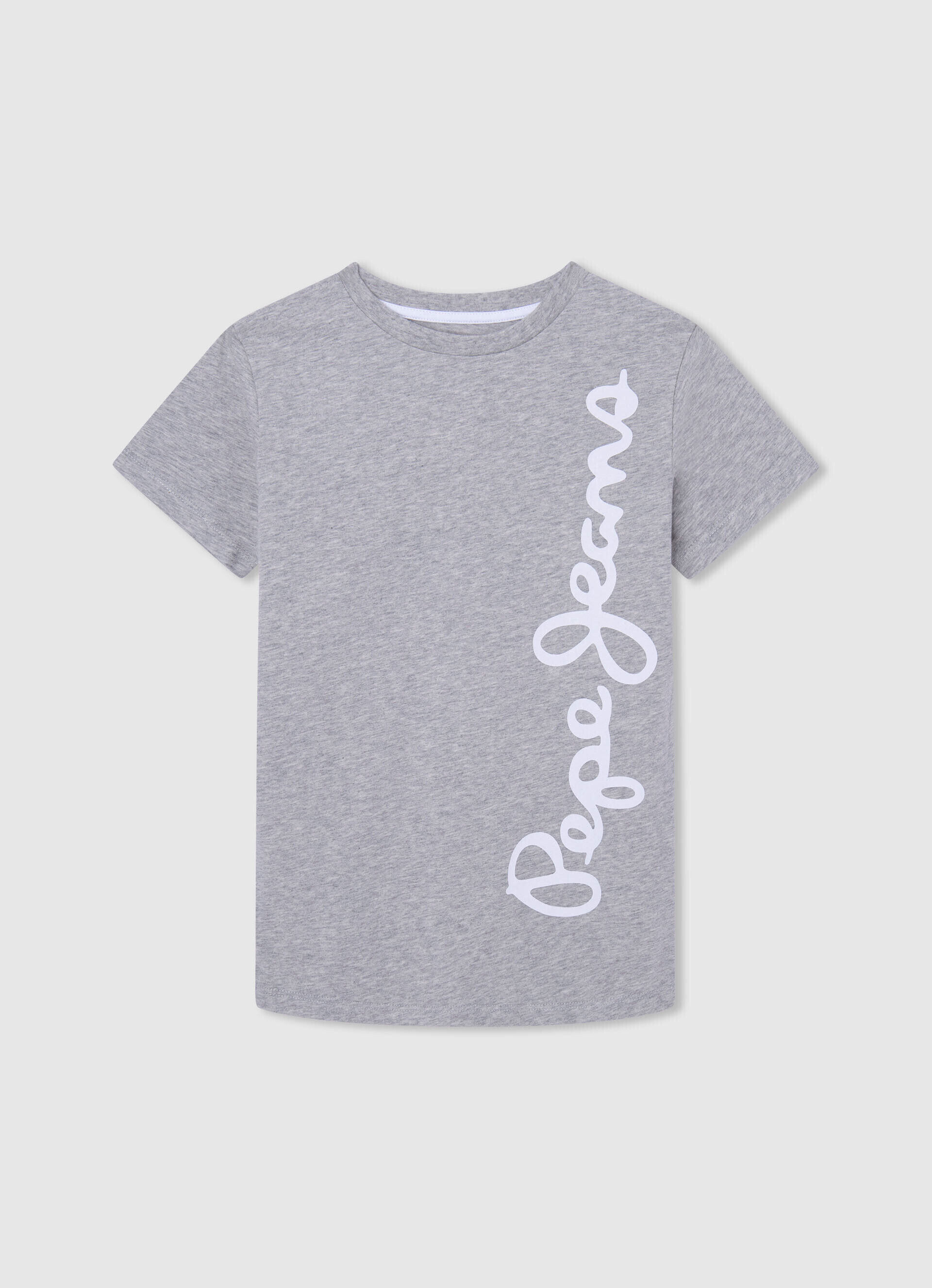 Camiseta de algodão com logo vertical - cinza mescla