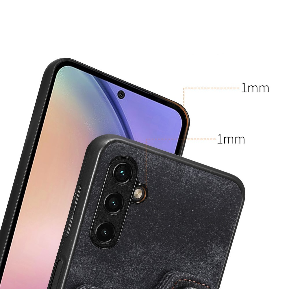 Samsung Galaxy A54 5G Necklace Leder Hülle mit Kartenfächer   Finger Griff Halterung   Handykette (RFID Schutz) - Schwarz