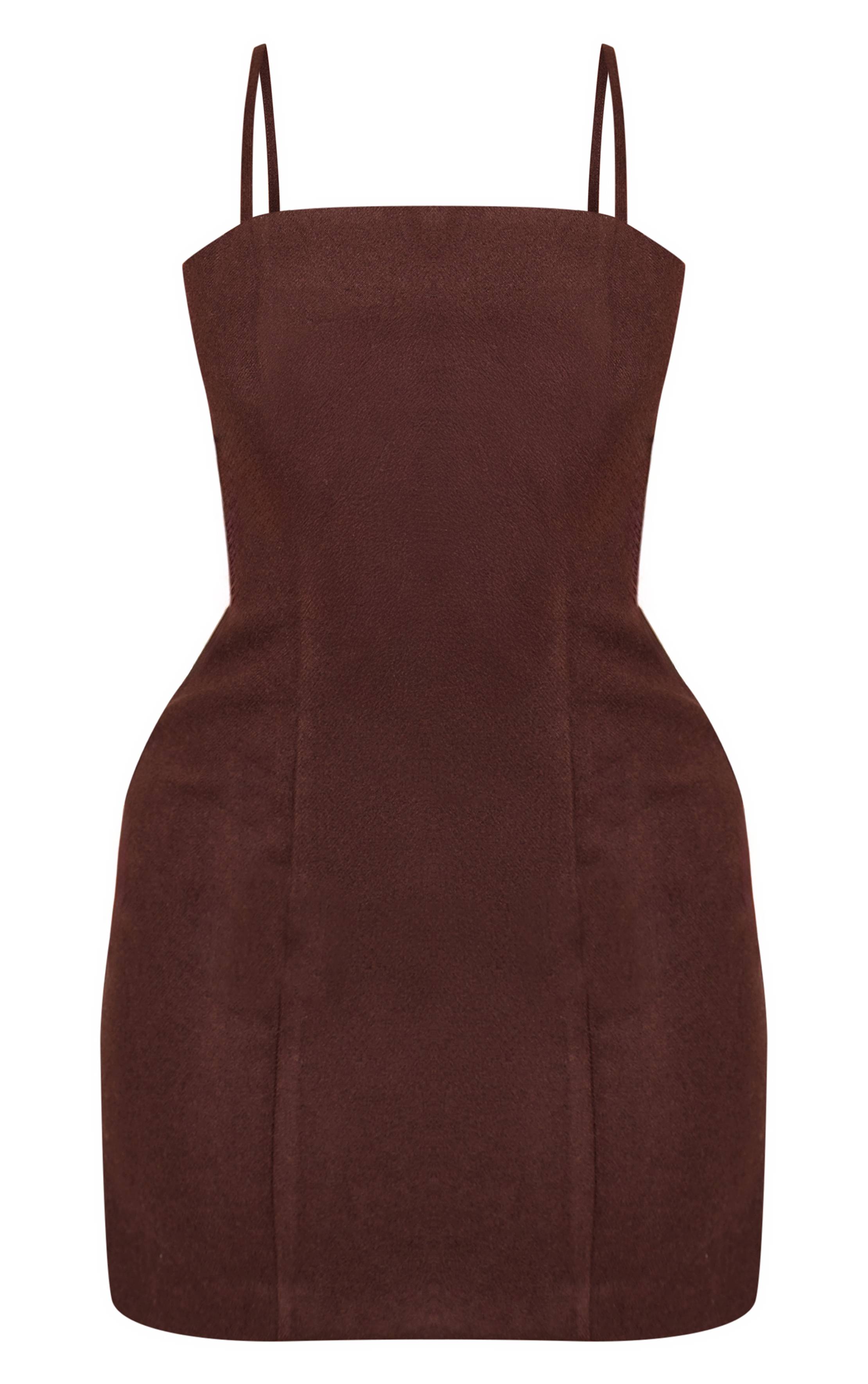 Chocolat Robe Mini Ajustée À Bretelles Aspect Laine