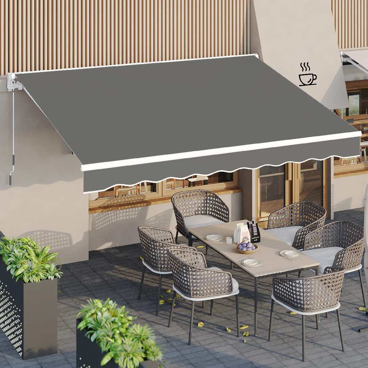 YODOLLA Store Banne Manuel Rétractable - Aluminium Polyester Auvant de Balcon - 4 x 3 M - Gris