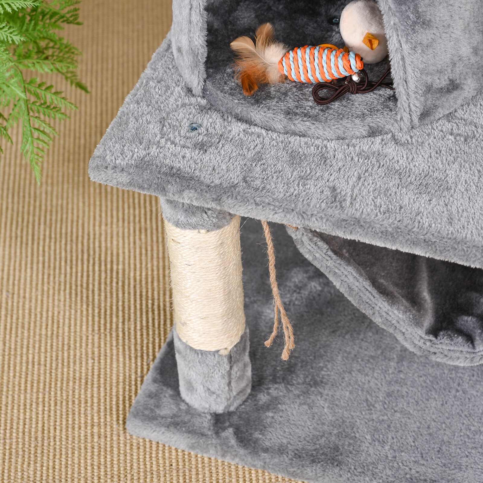 PawHut Kratzbaum mit Spielbällen und Kuschelhöhle grau 60 x 50 x 145 cm (BxTxH)