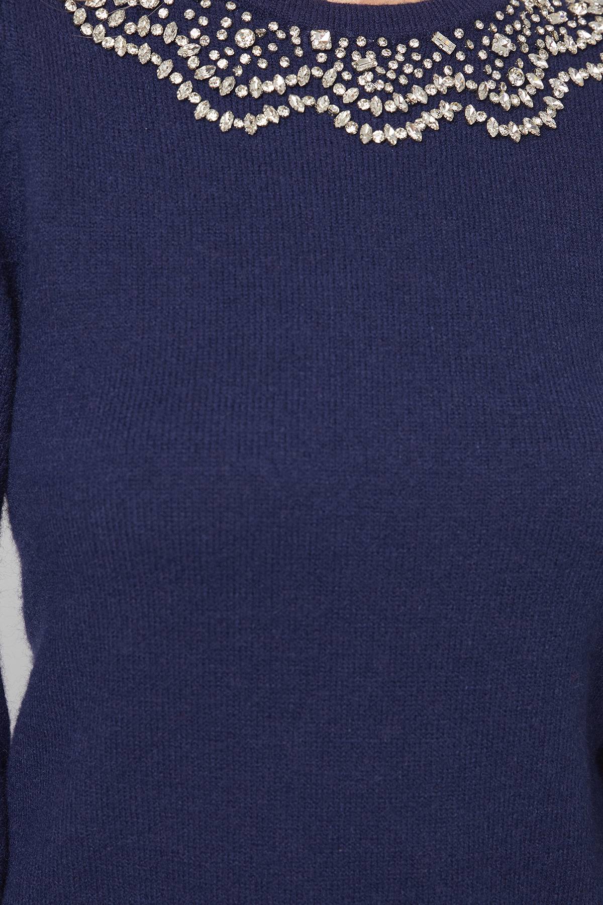 Wallis Robe Droite Tricotée Ornée Petite Taille Marine