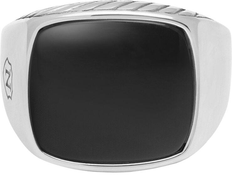 Nialaya Gentlemen's Silver Signet Ring with Black Onyx Silver / black