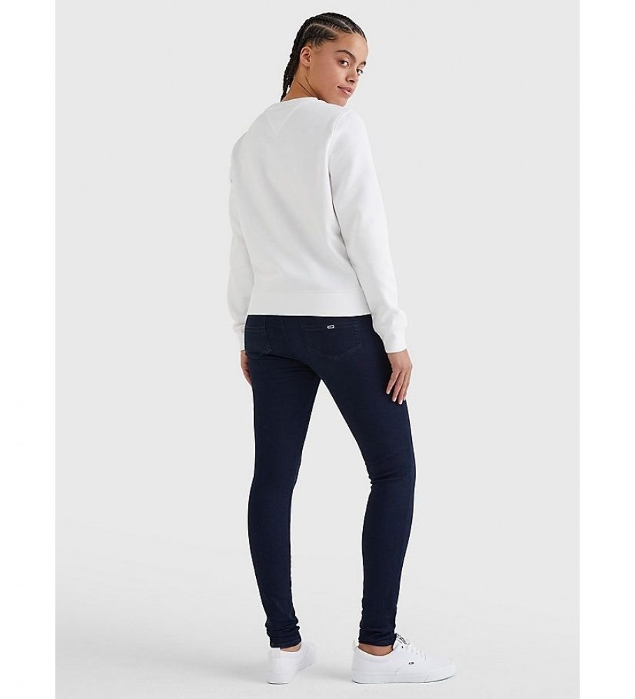 Moletom Tommy Jeans Regular Fleece com Gola Redonda, Branco
