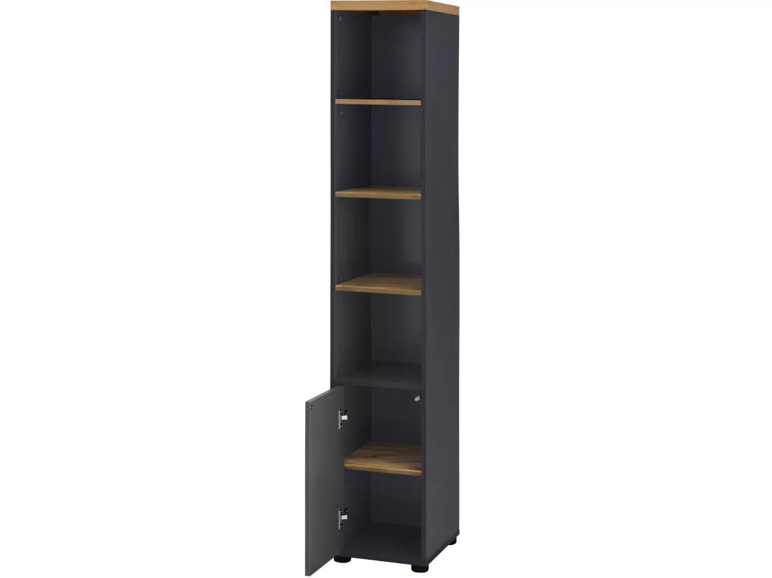Armoire 1 porte et 3 étagères en MDF blanc et anthracite